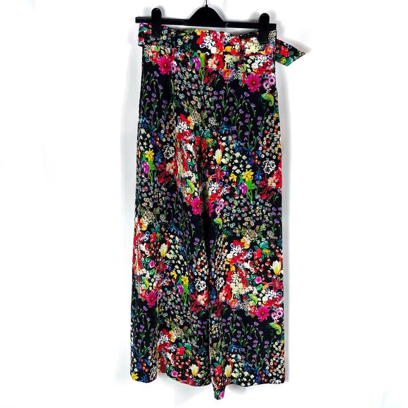 ETRO Floral Pants Set Black Silk 2pc One Shoulder Top Wide Leg Sz 42 IT / M - Picture 12 of 15